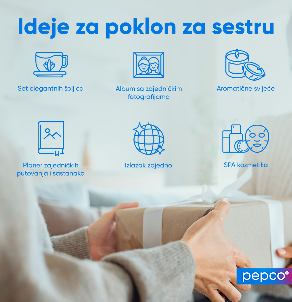 Pepco infografika: Ideje za poklon za sestru.